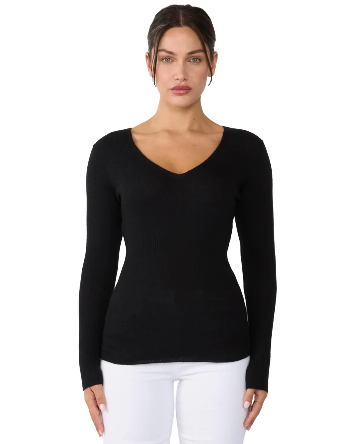 100% Cashmere V-Neck Sweater Ribbed Tissue Weight by Jennie Liu
