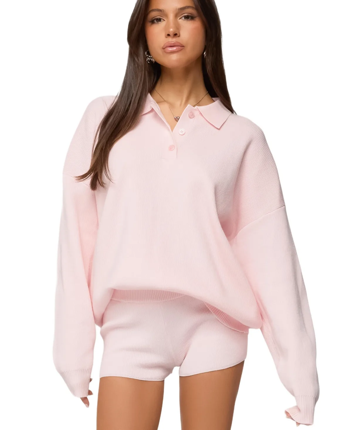 Lorie Oversized Knit Polo Sweater by Edikted