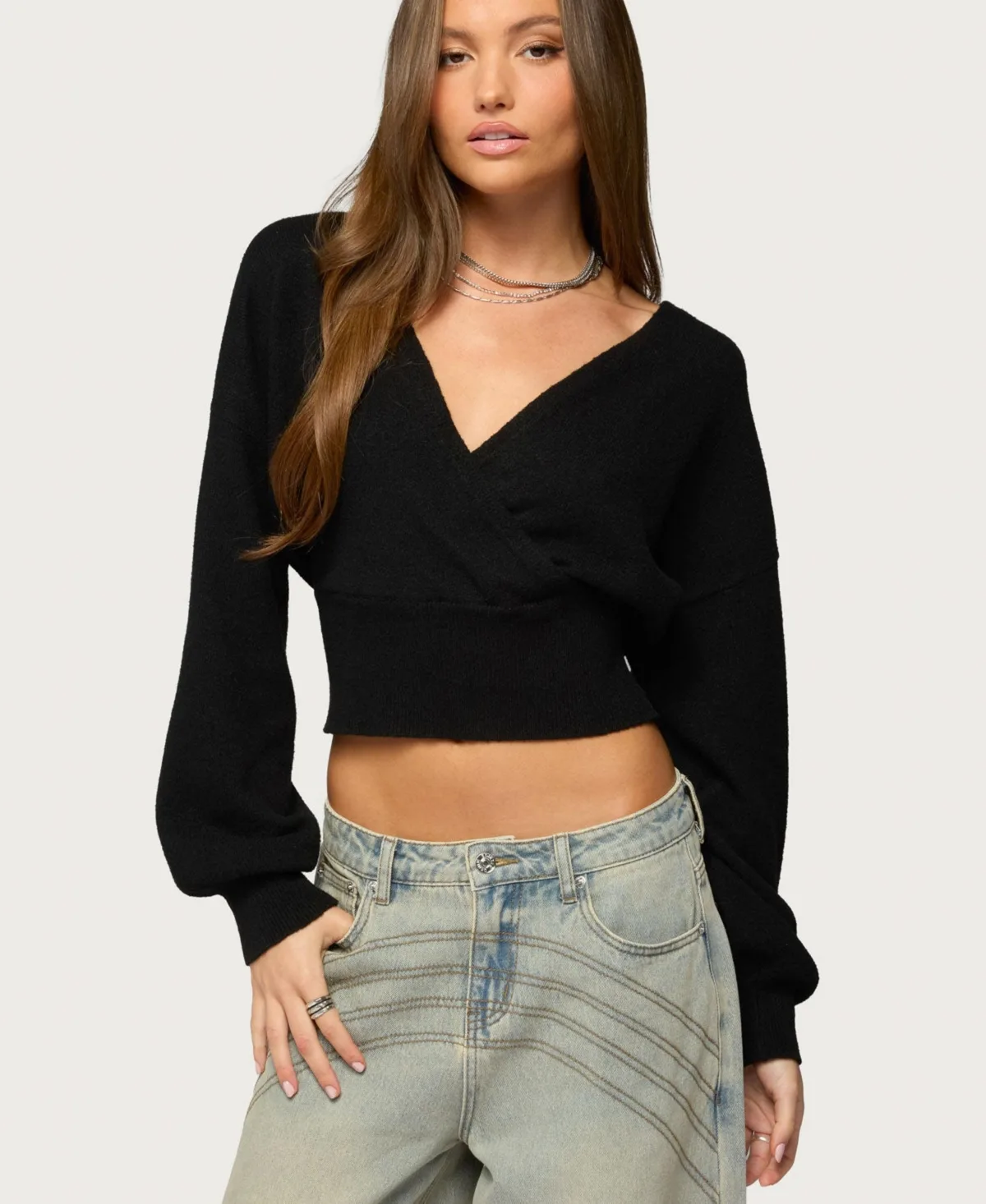 Lillia V Neck Wrap Sweater by Edikted