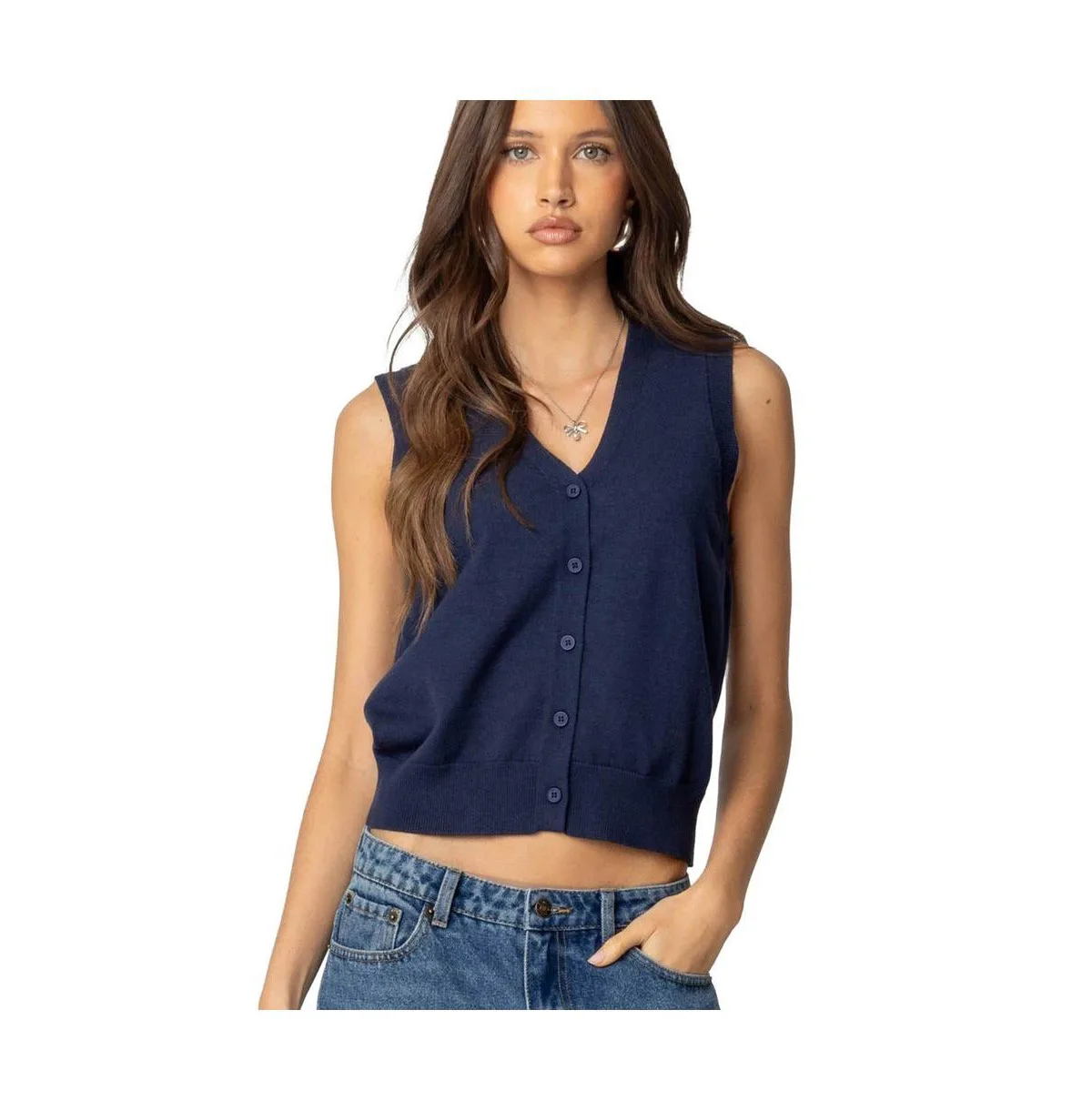 Cam Button Up Knit Vest Top by Edikted