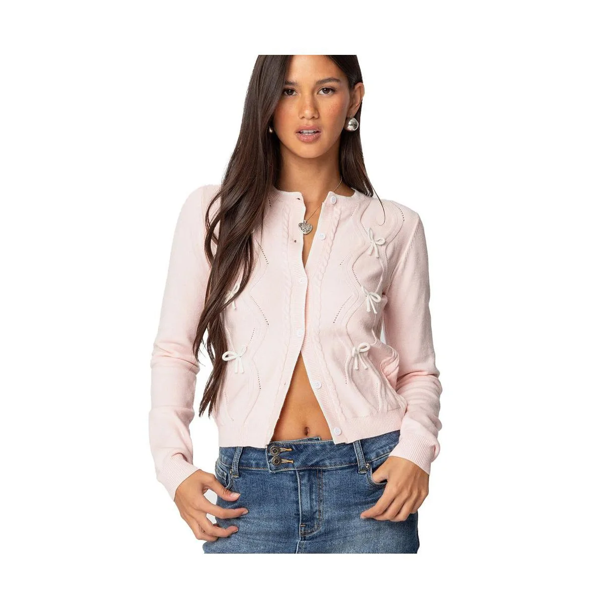 Contrast Bow Knit Cardigan by Edikted