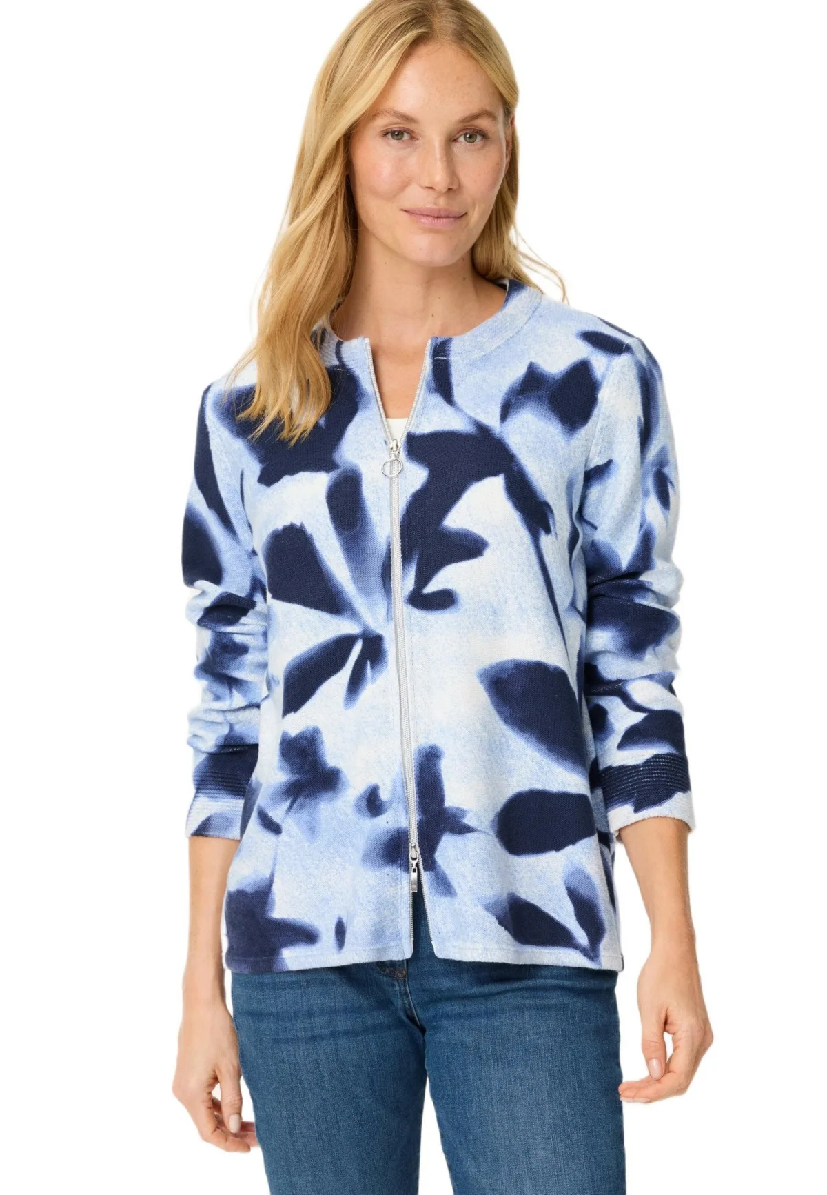 Abstract Floral Zip Cardigan by Olsen