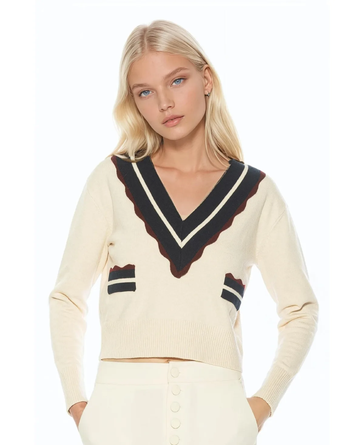 Arden Deep V Contrast Trim Cardigan by Alexia Admor