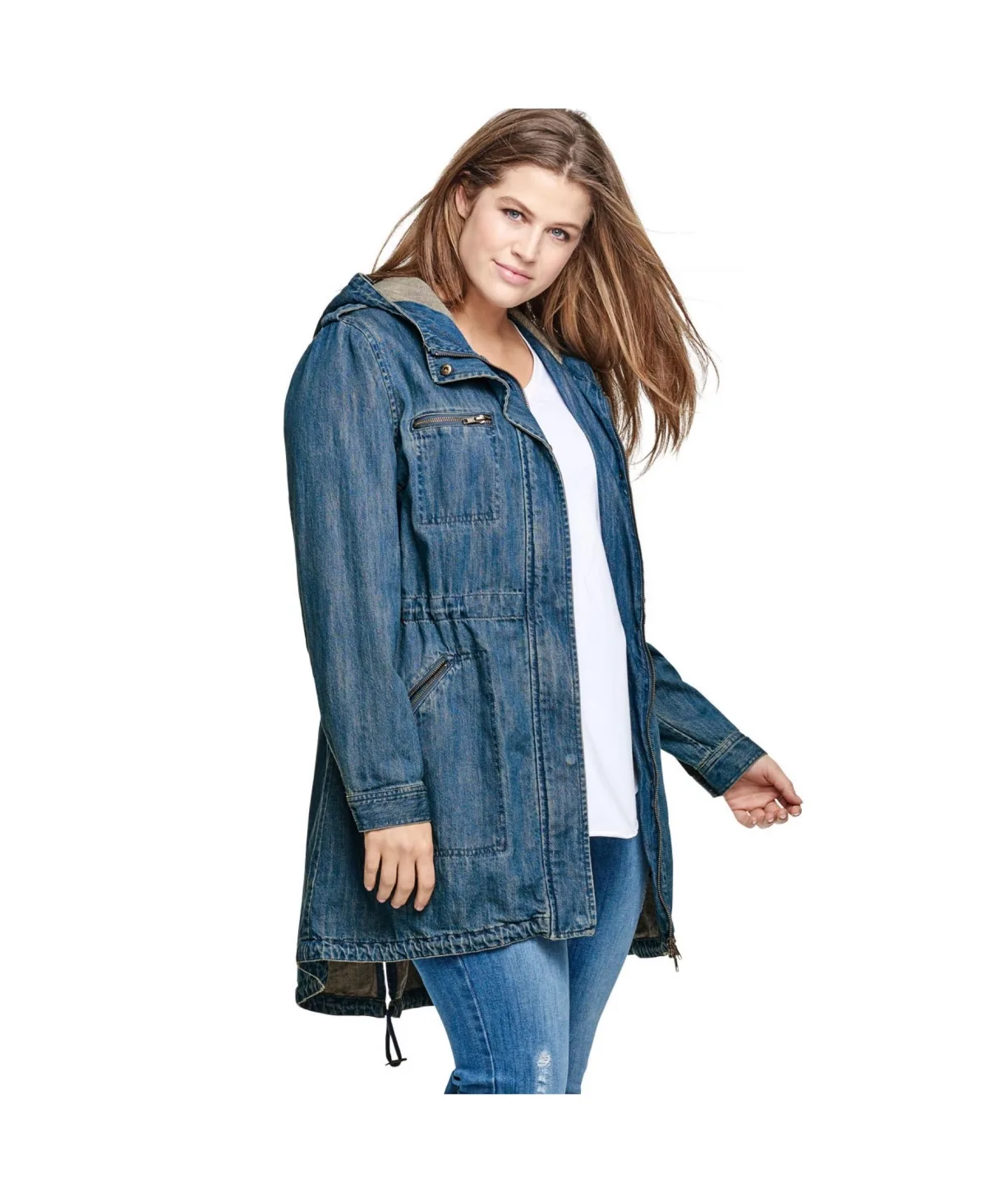 Hooded Anorak Denim Jacket by Ellos
