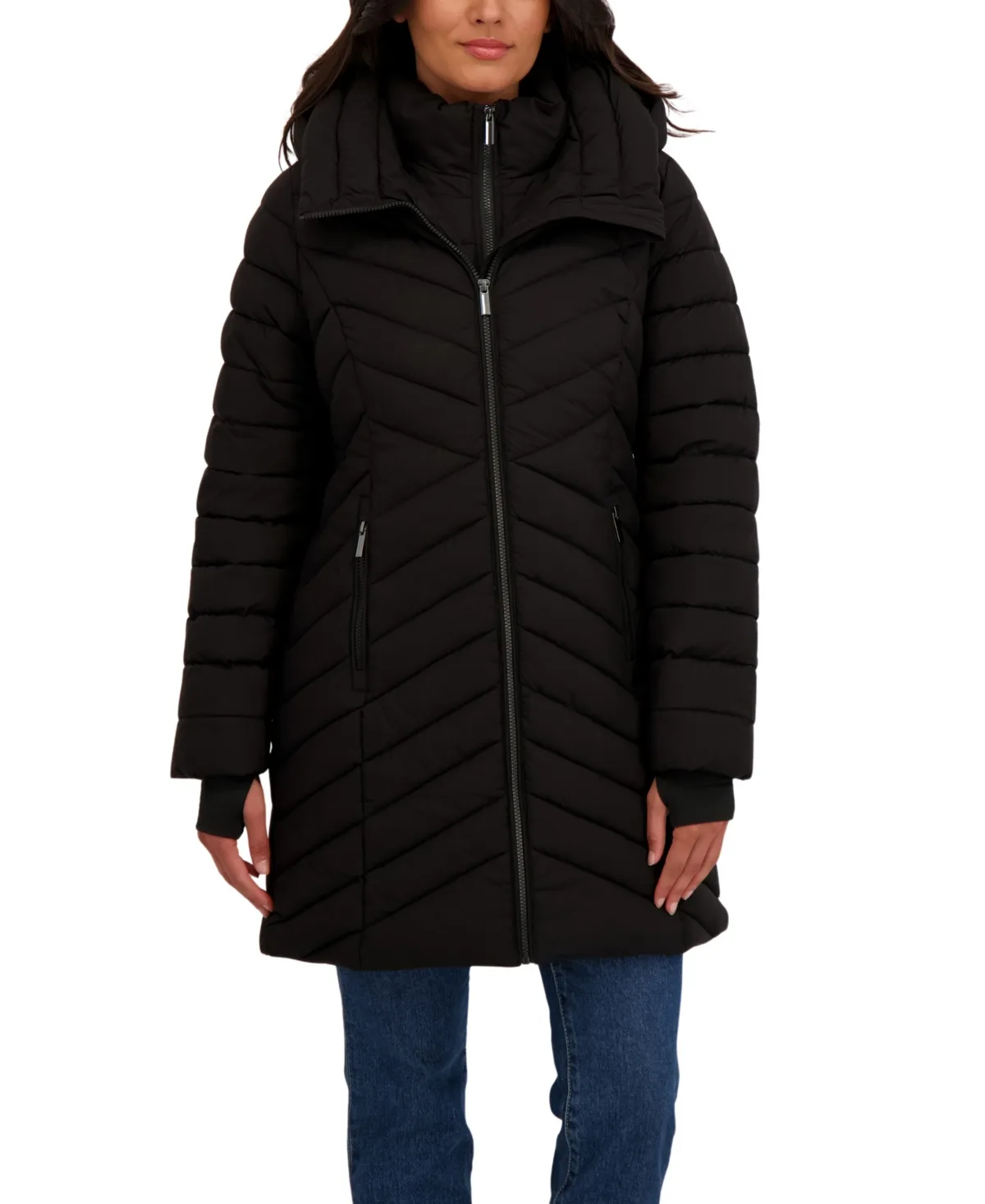 3/4 Hooded Stretch Puffer with Bib