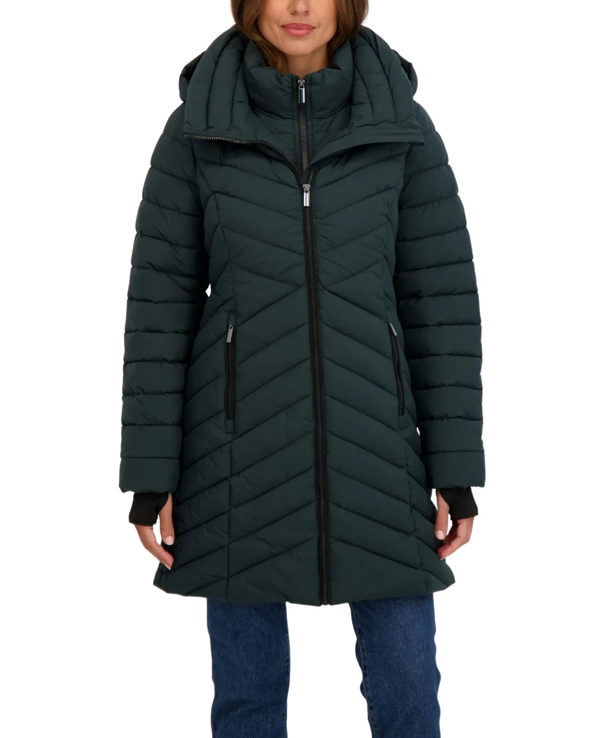 3/4 Hooded Stretch Puffer with Bib