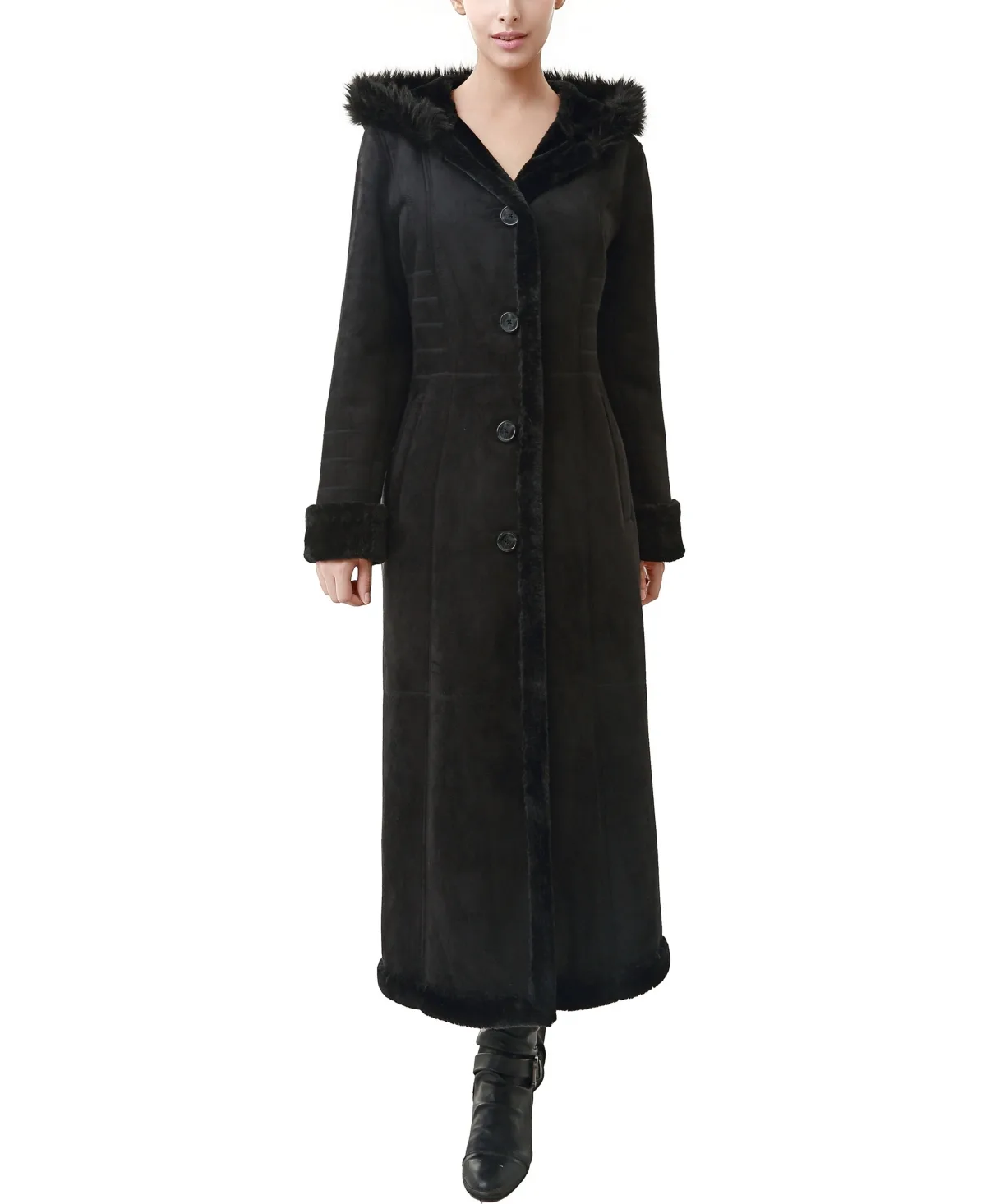 Gianna Hooded Faux Shearling Long Coat by Bgsd