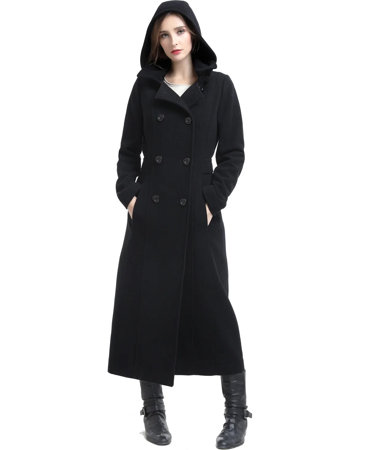 Mariel Wool Blend Hooded Long Walking Coat by Bgsd