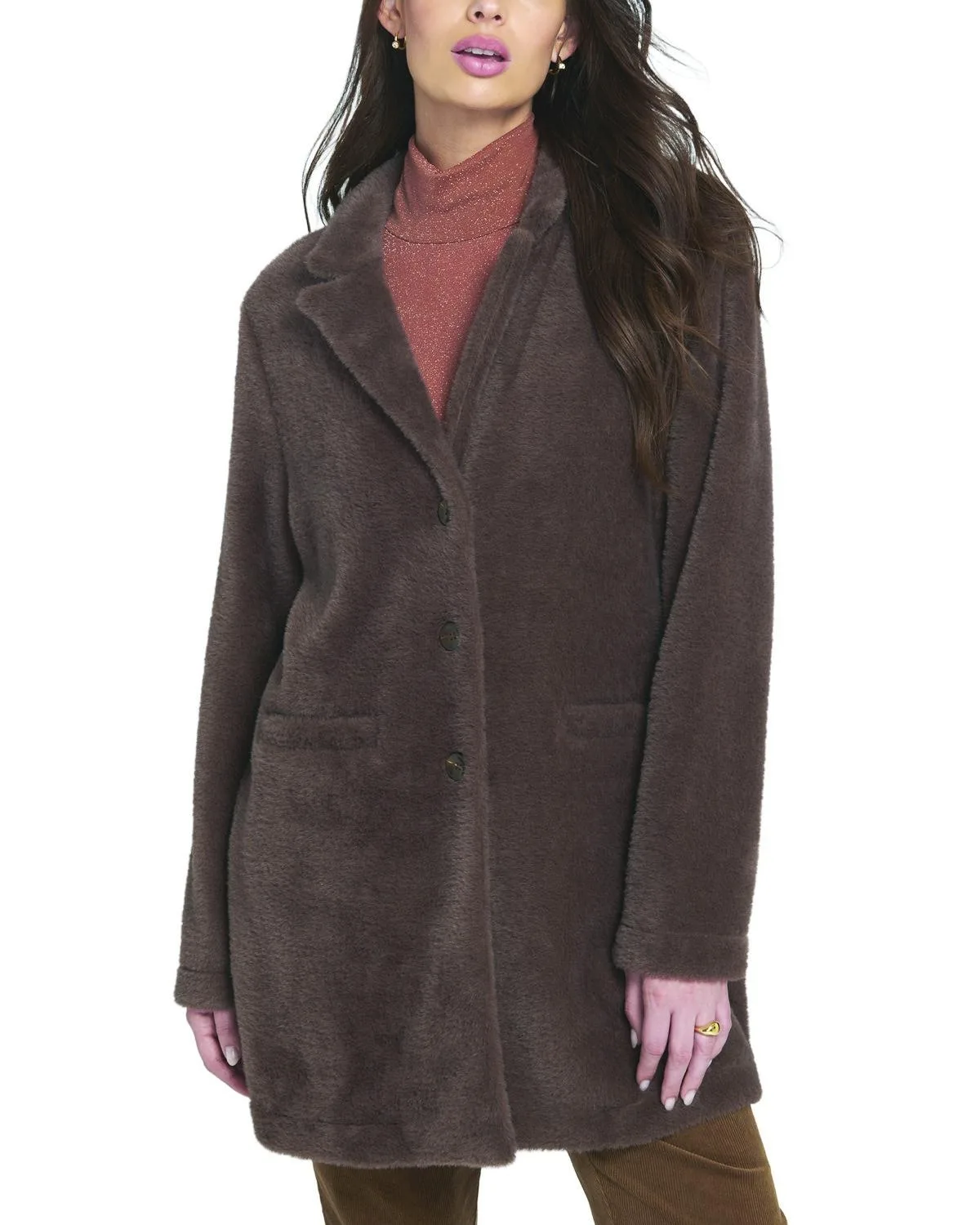 Fuzzy Knit Coat Teddy by Elle Collection