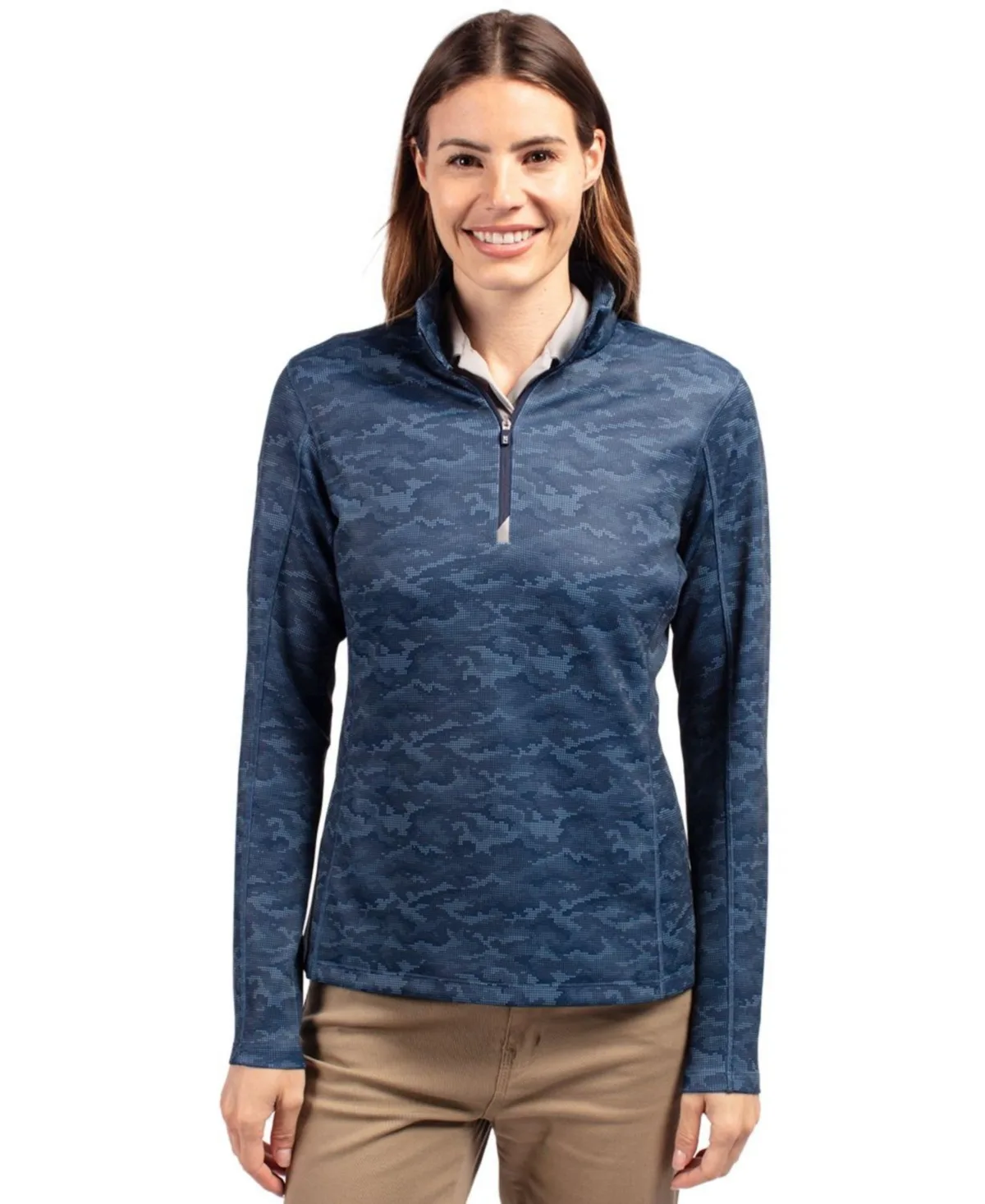 Traverse Stretch Eco Camo Print Quarter Zip Pullover by Cutter & Buck
