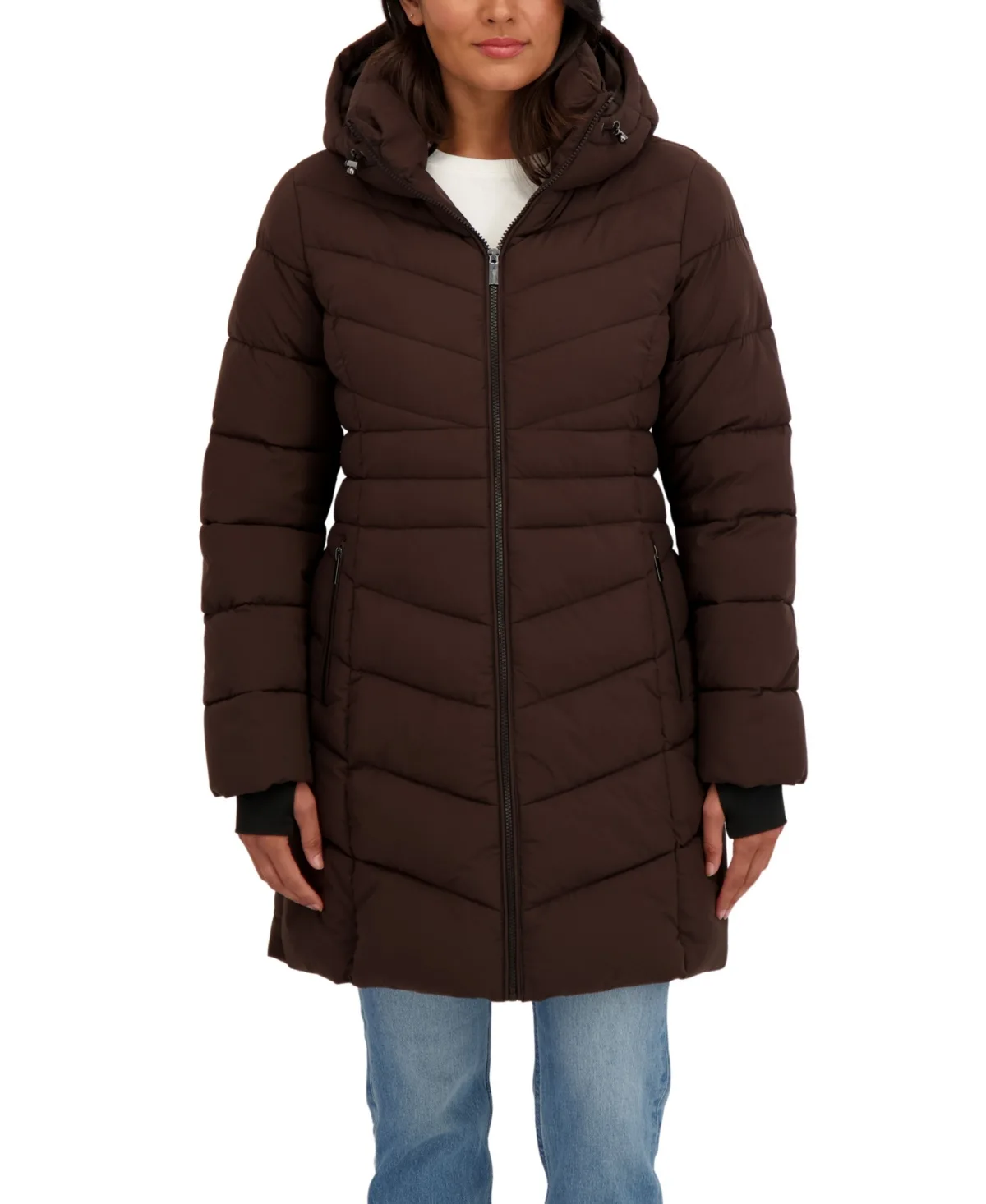 3/4 Hooded Stretch Puffer Coat
