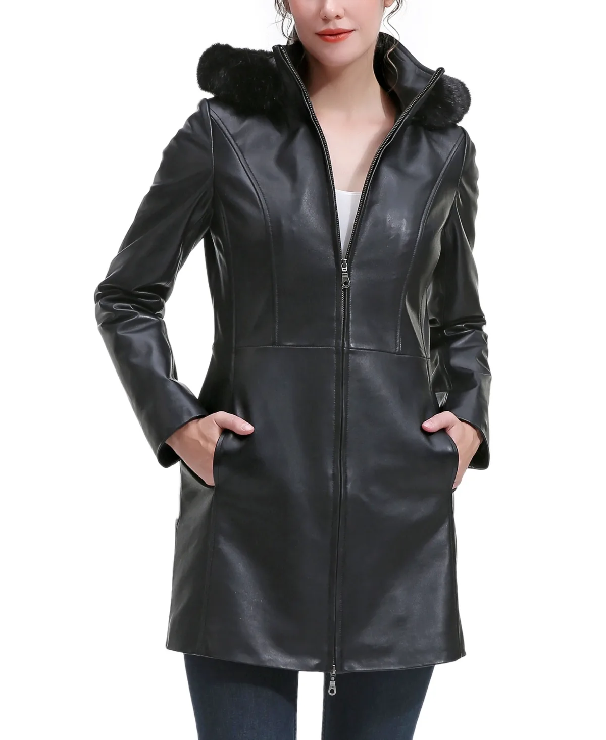 Greta Leather Parka Coat by Bgsd