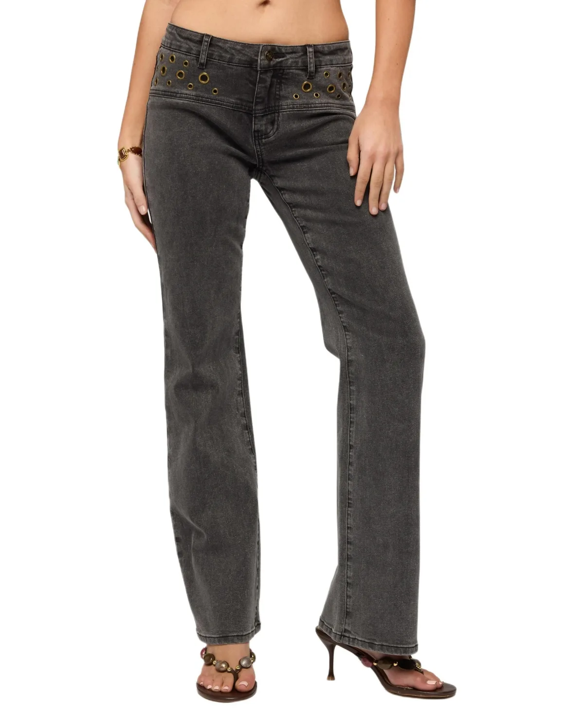 Grommet Mid Rise Straight Leg Jeans by Edikted
