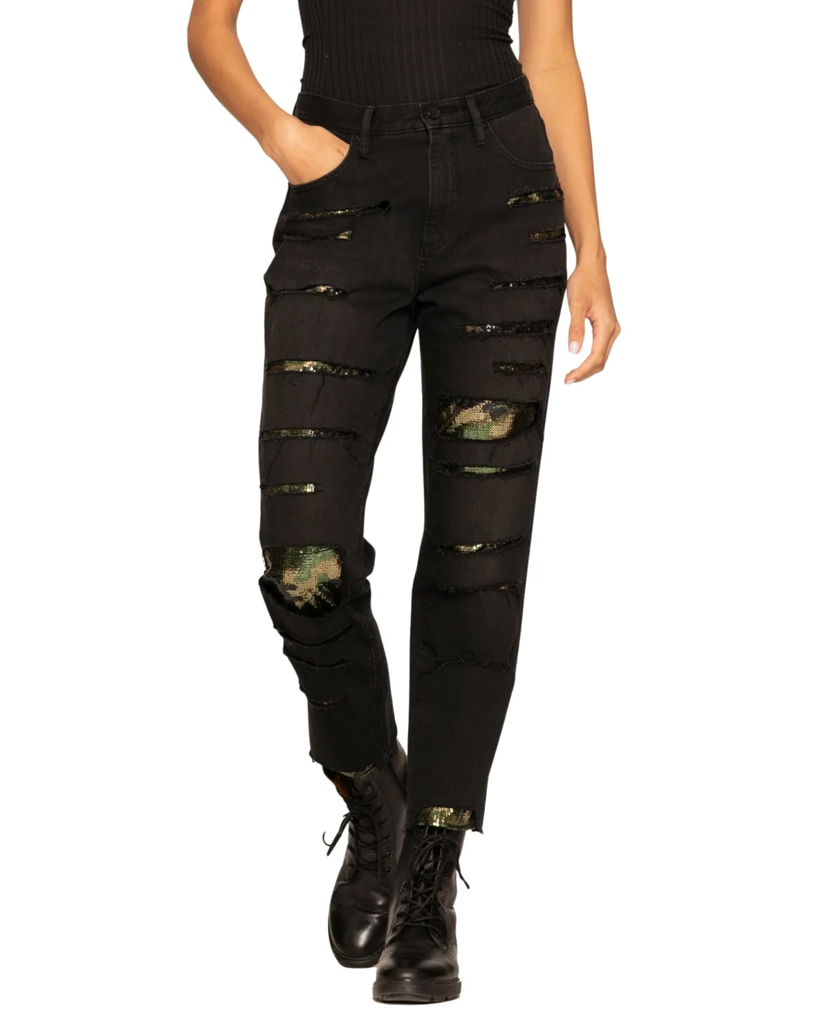 High Rise Camo Sequin Straight Leg Jeans by Blue Revival