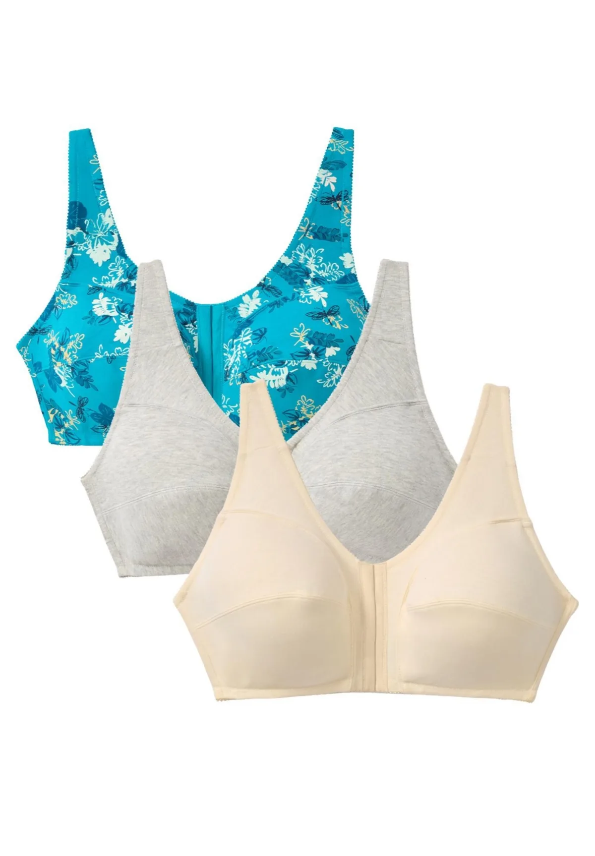 3-Pack Front-Close Cotton Wireless Bra by Comfort Choice