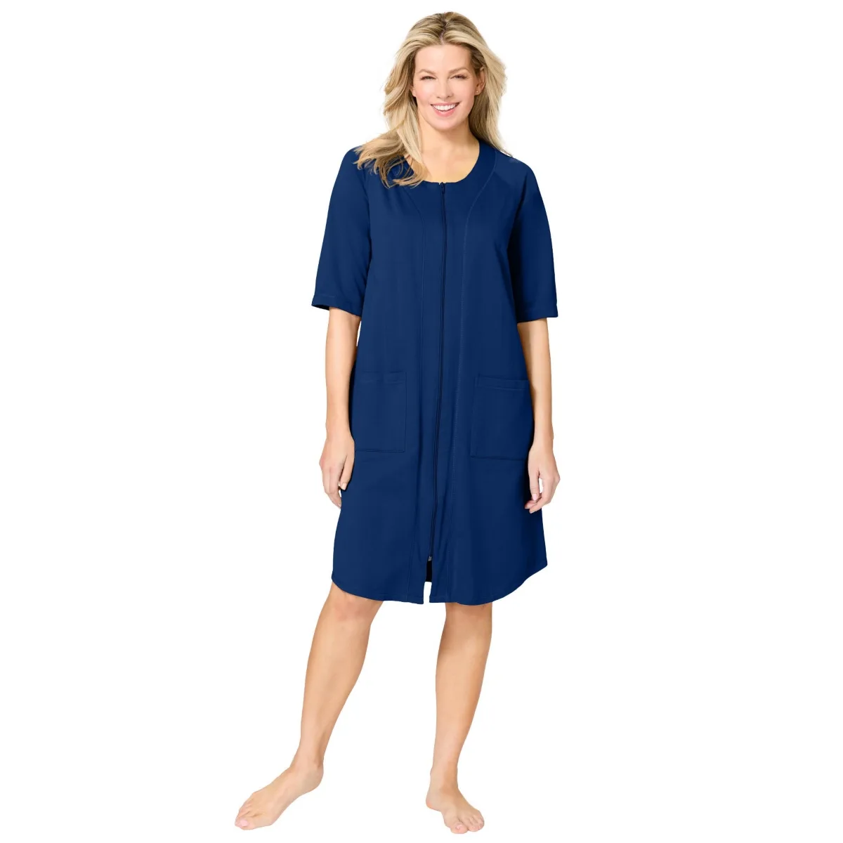 Short French Terry Zip-Front Robe by Dreams & Co.