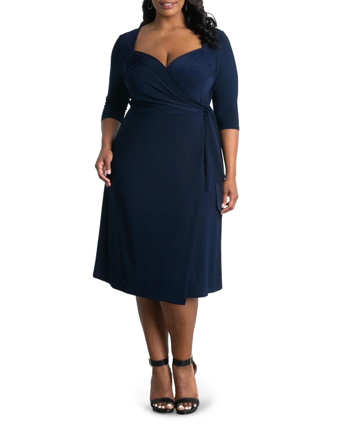 Sweetheart Knit Wrap Dress with 3/4 Sleeves by Kiyonna