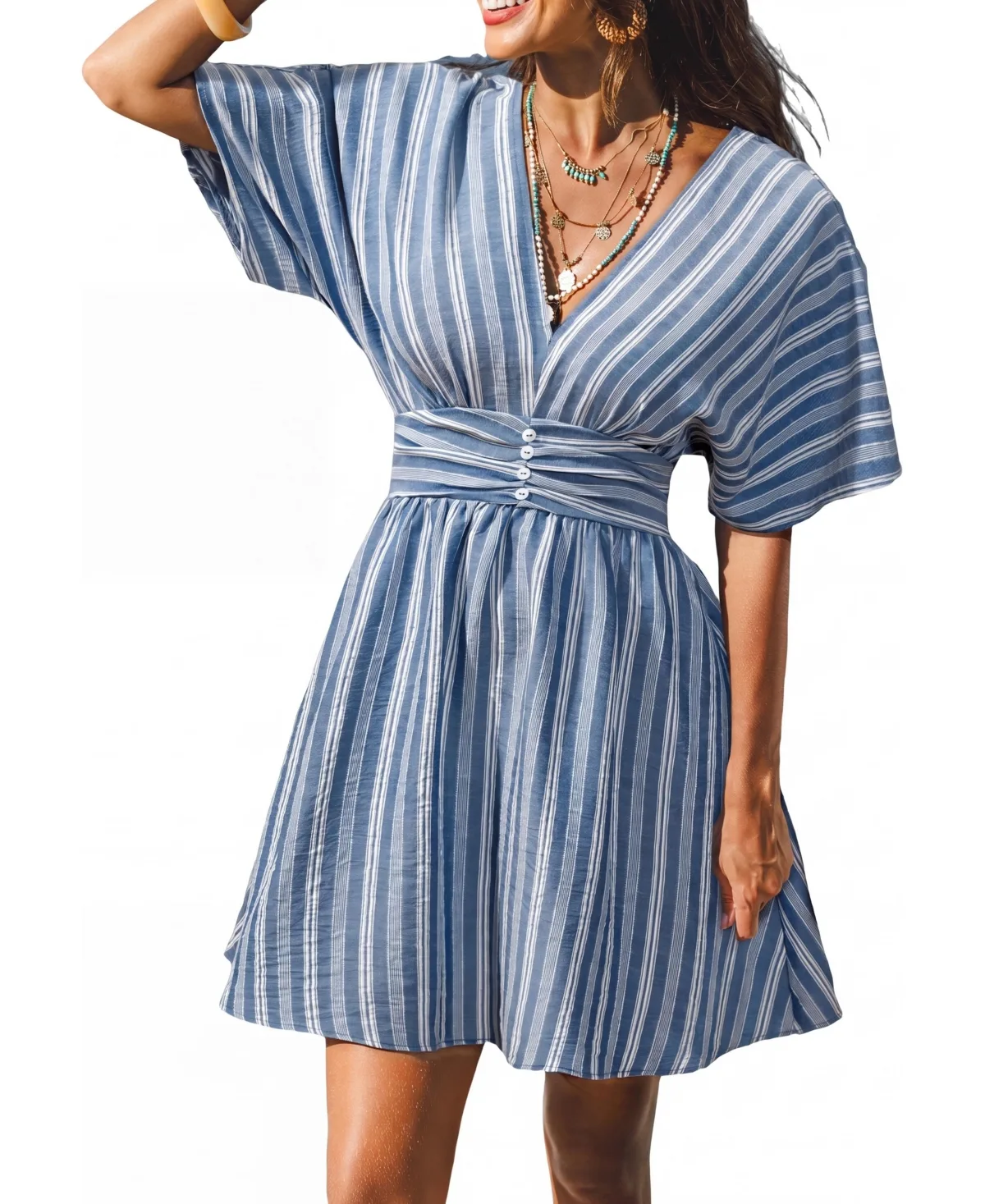 Here for It Striped Mini Beach Dress by Cupshe