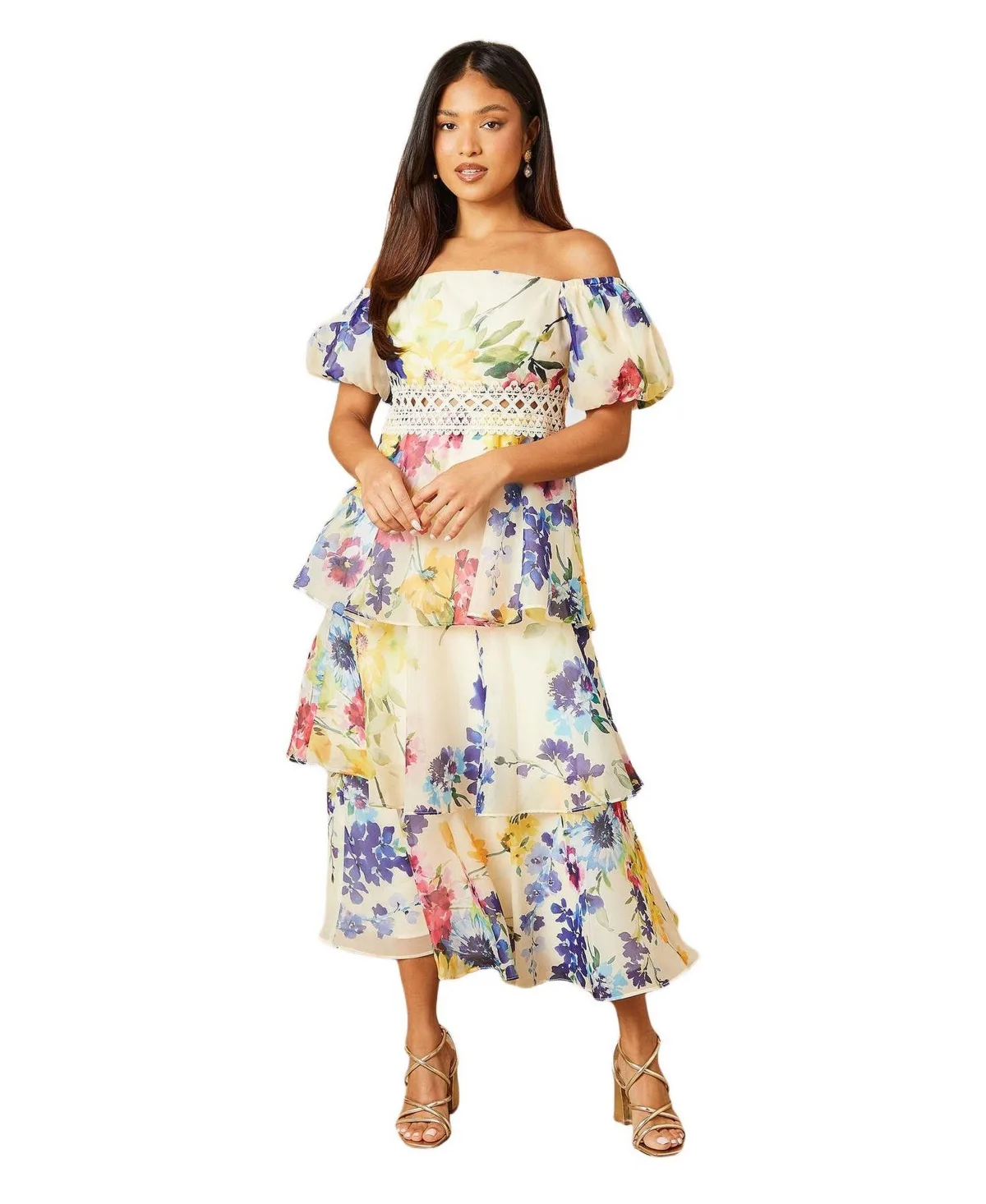 Floral Bardot Midi Dress by Oasis