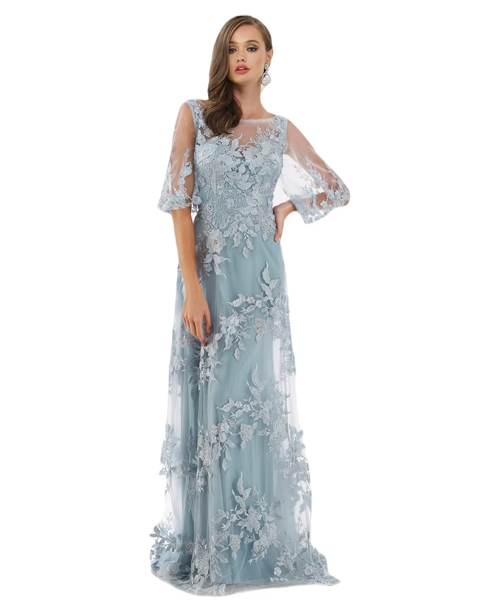Cape Sleeves A-Line Lace Gown