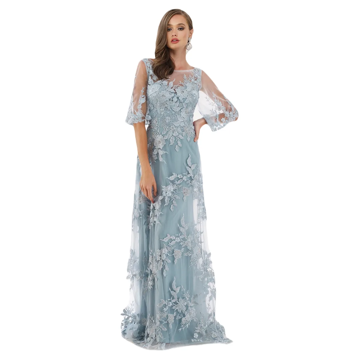 Cape Sleeves A-Line Lace Gown by Lara