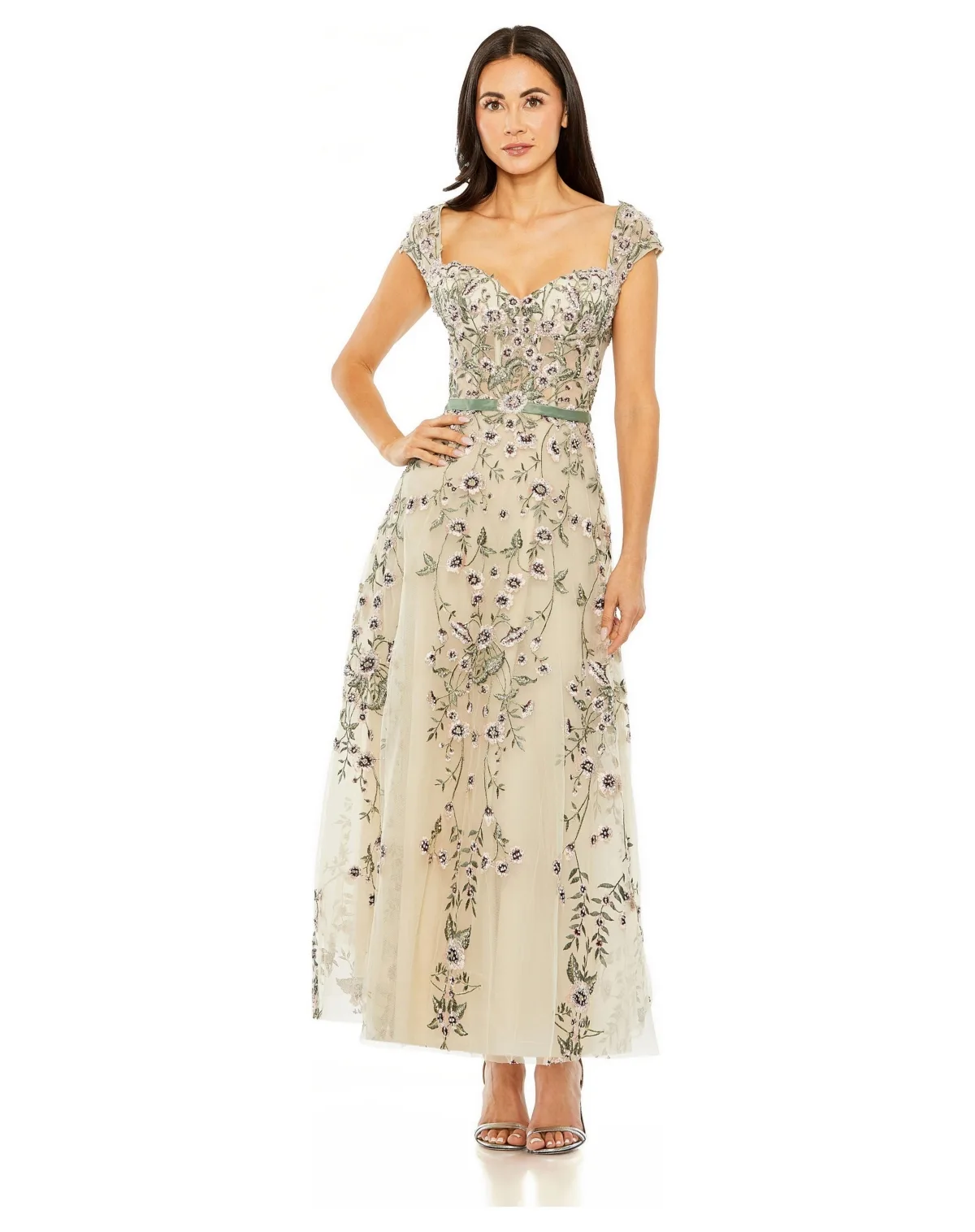 Floral Embroidered Sweetheart Neckline Dress