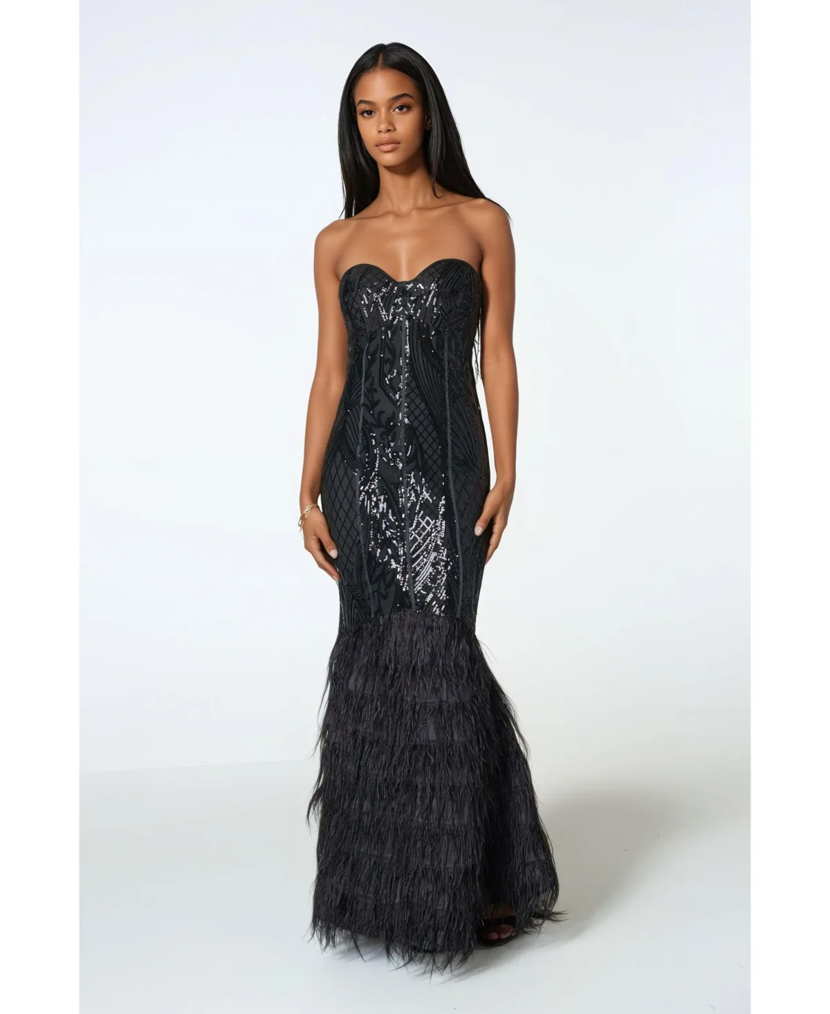 Sequin Feather Gown by Bebe