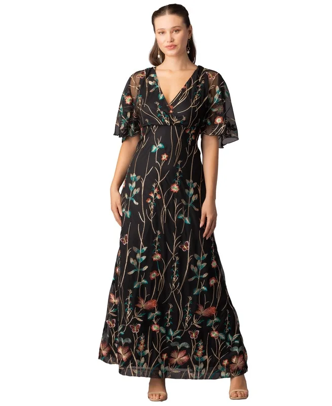 Embroidered Elegance Evening Gown with Sleeves