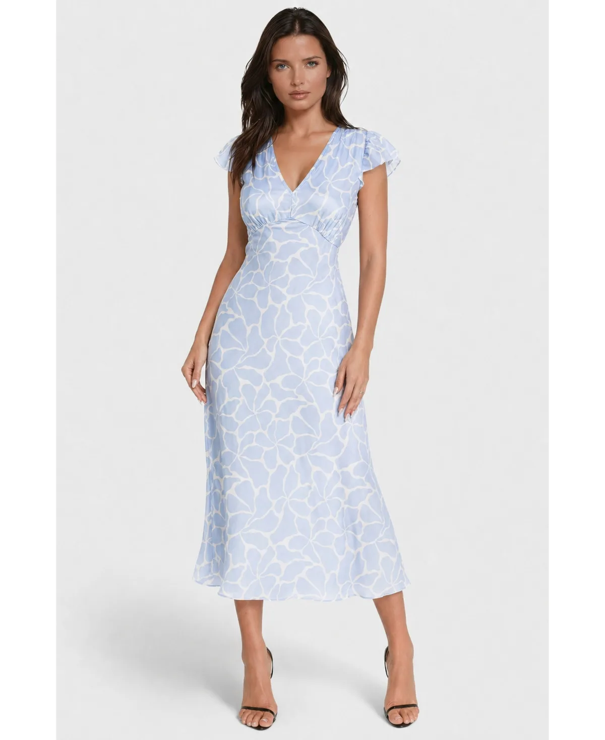 Ceycrepe Satin V-Neck Maxi Dress by Bebe