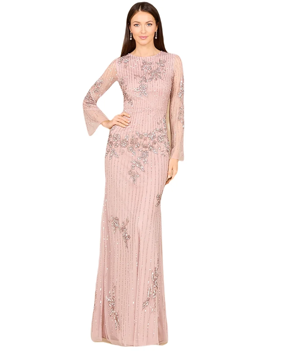 Long Sleeve High Neck Beaded Gown