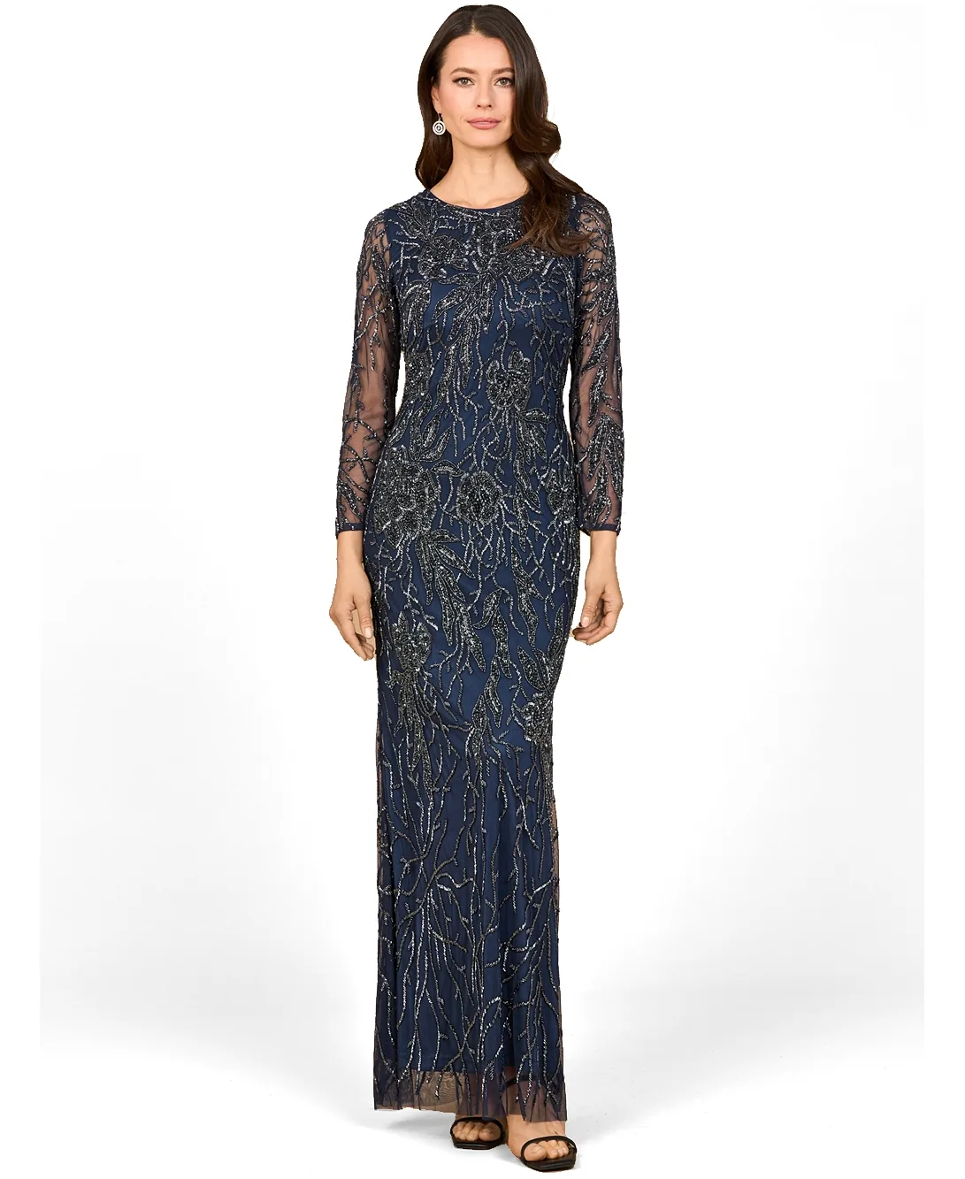 Long Sleeve High Neck Beaded Gown