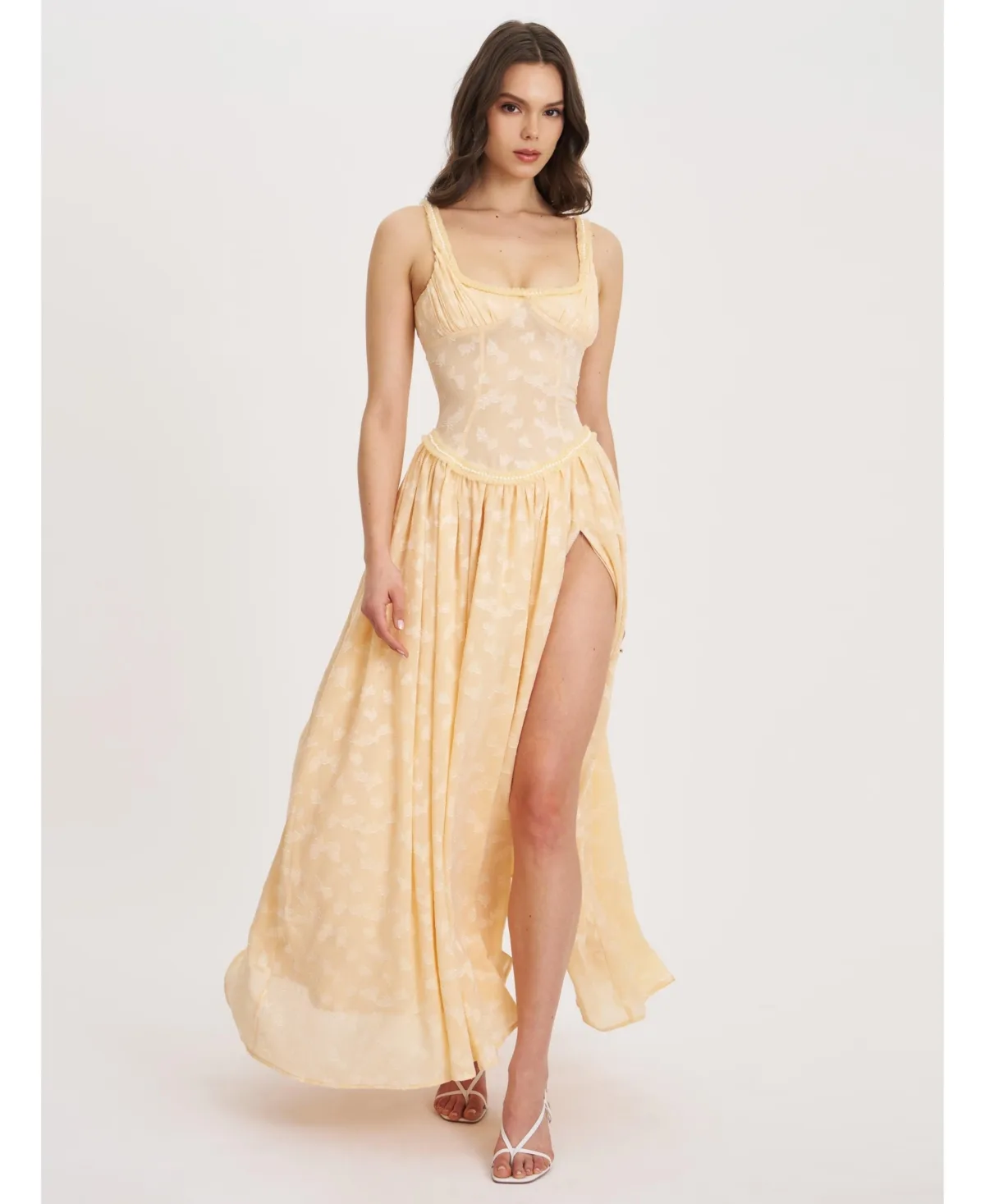 Ulissa Square Neck Jacquard Textured High Slit Maxi Dress by Miss Circle