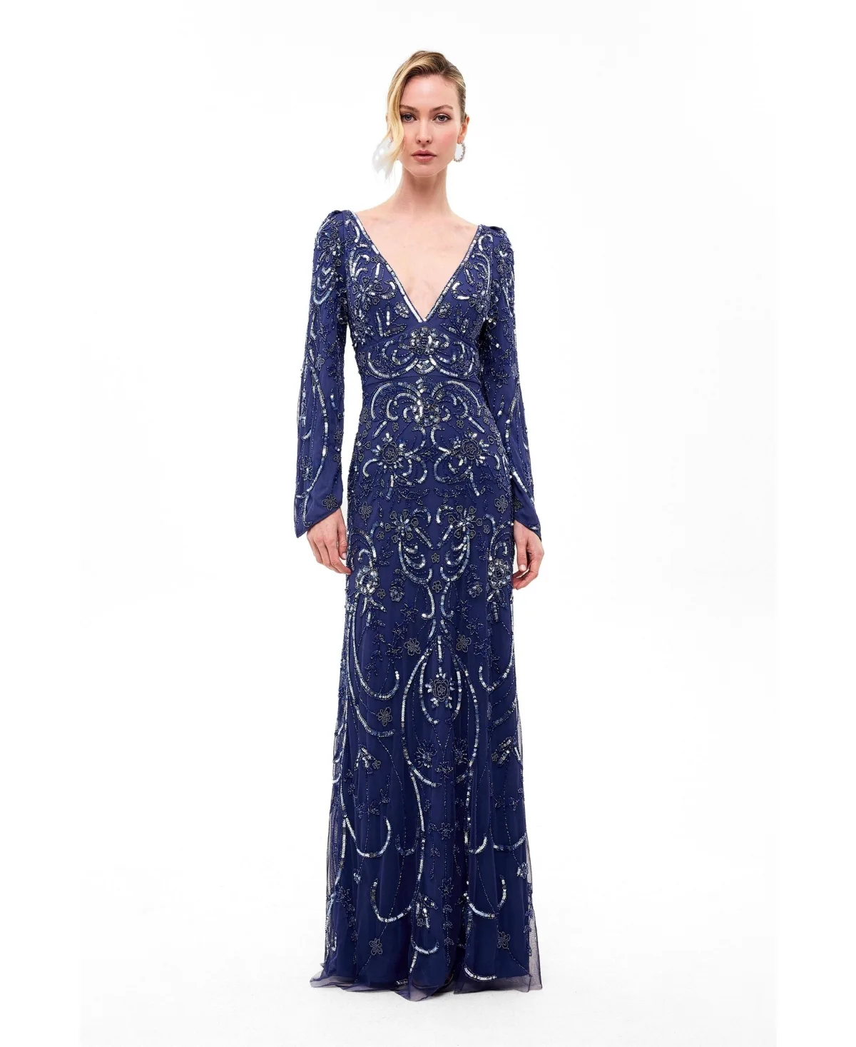 Deep Neck Embellished Sequins Maxi Dress