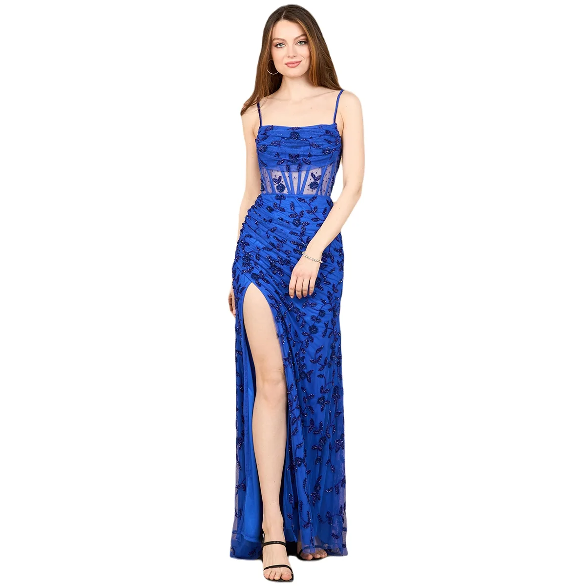 Beaded Corset Gown with Slit