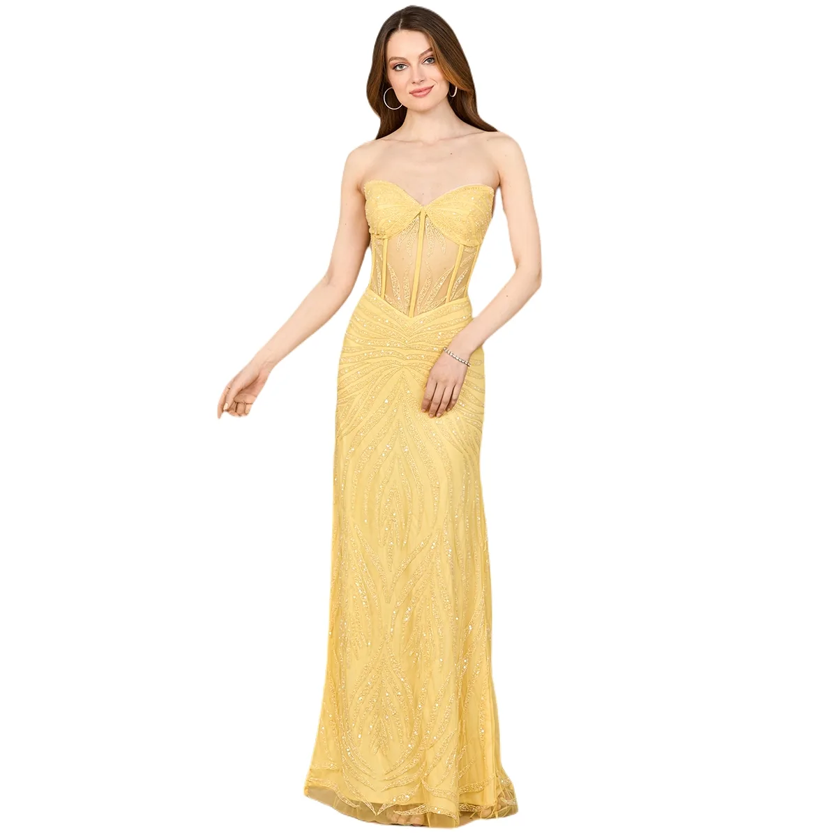 Beaded Corset Prom Dress with Slit