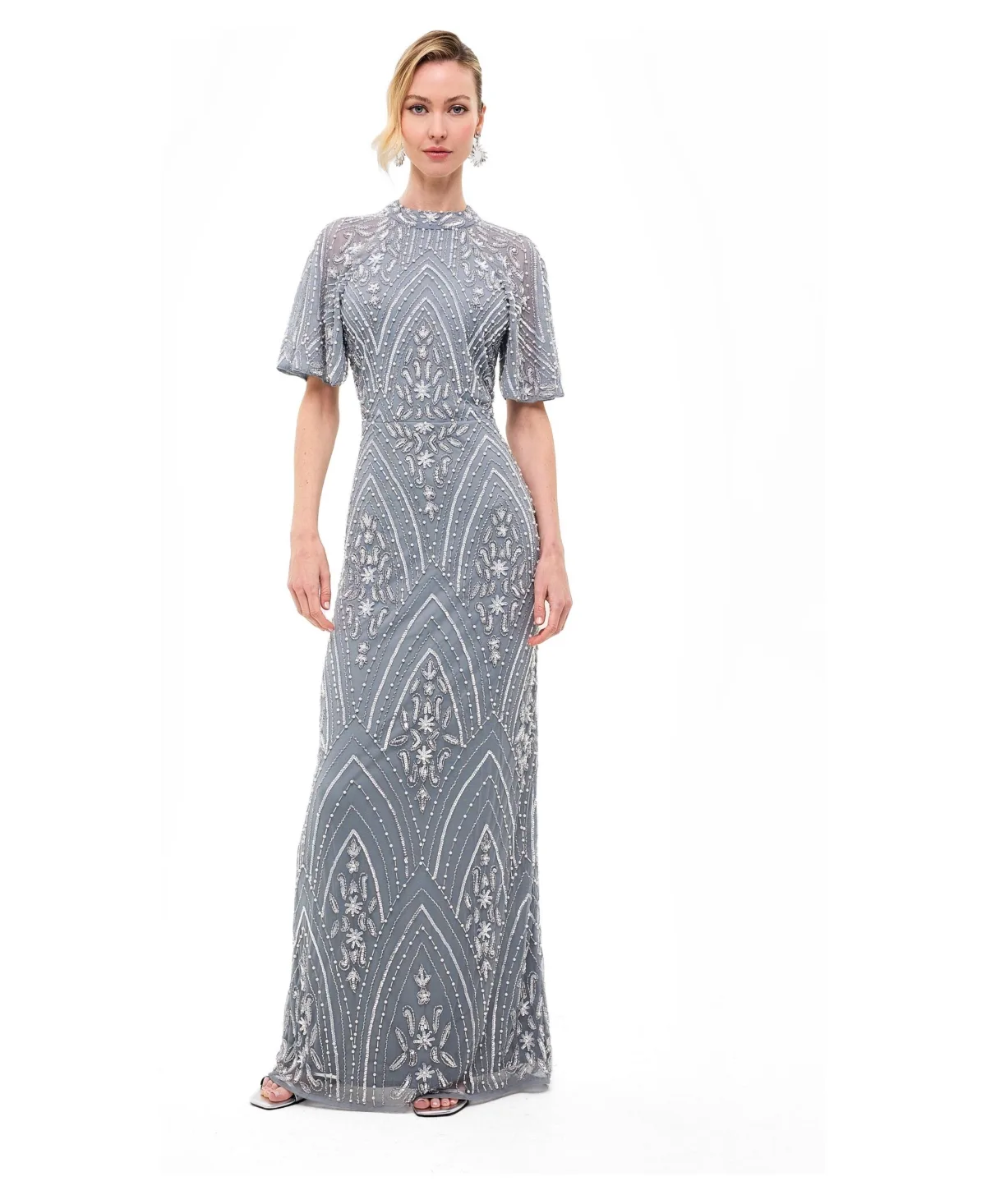 Embellished Sequins High Neck Gown