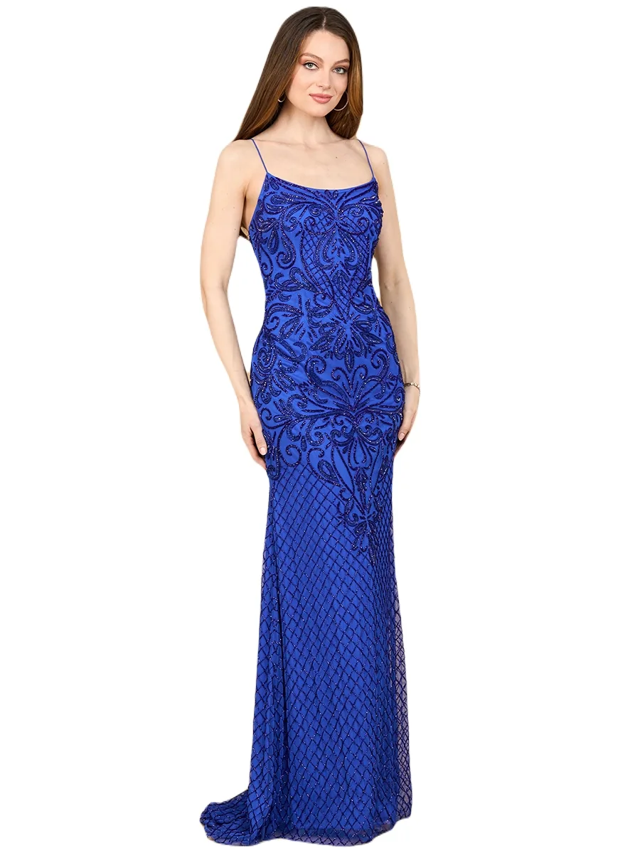 Lace Up Open Back Beaded Dress