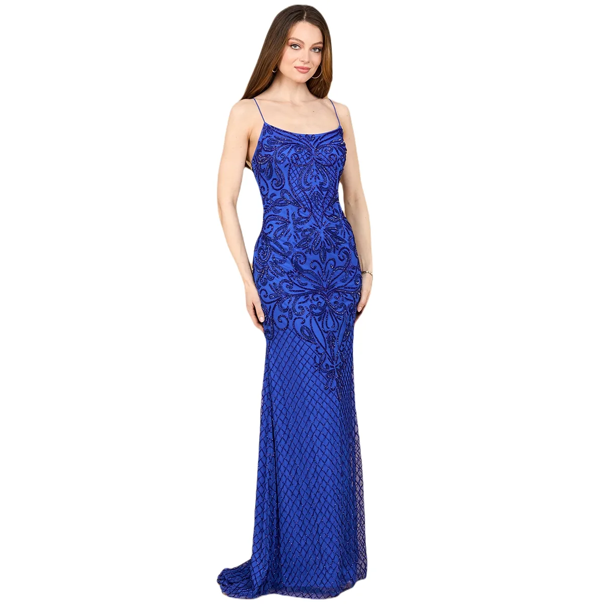 Lace Up Open Back Beaded Dress by Lara