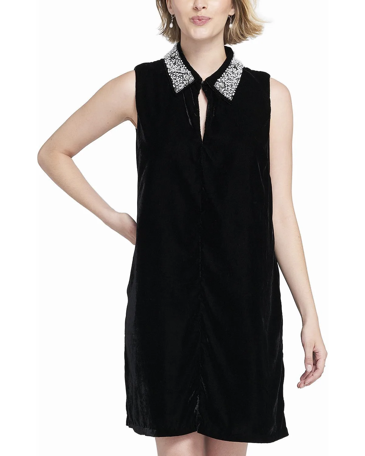 Beaded Collar Velvet Dress Slip by Elle Collection