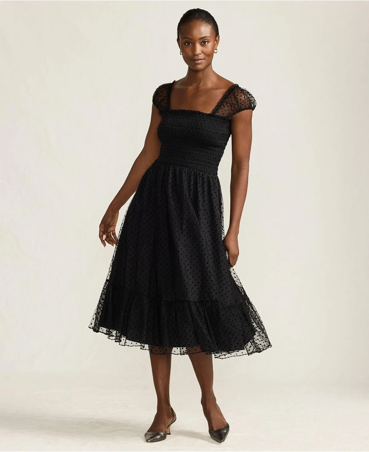 Flocked Chiffon Midi Dress by Lands' End