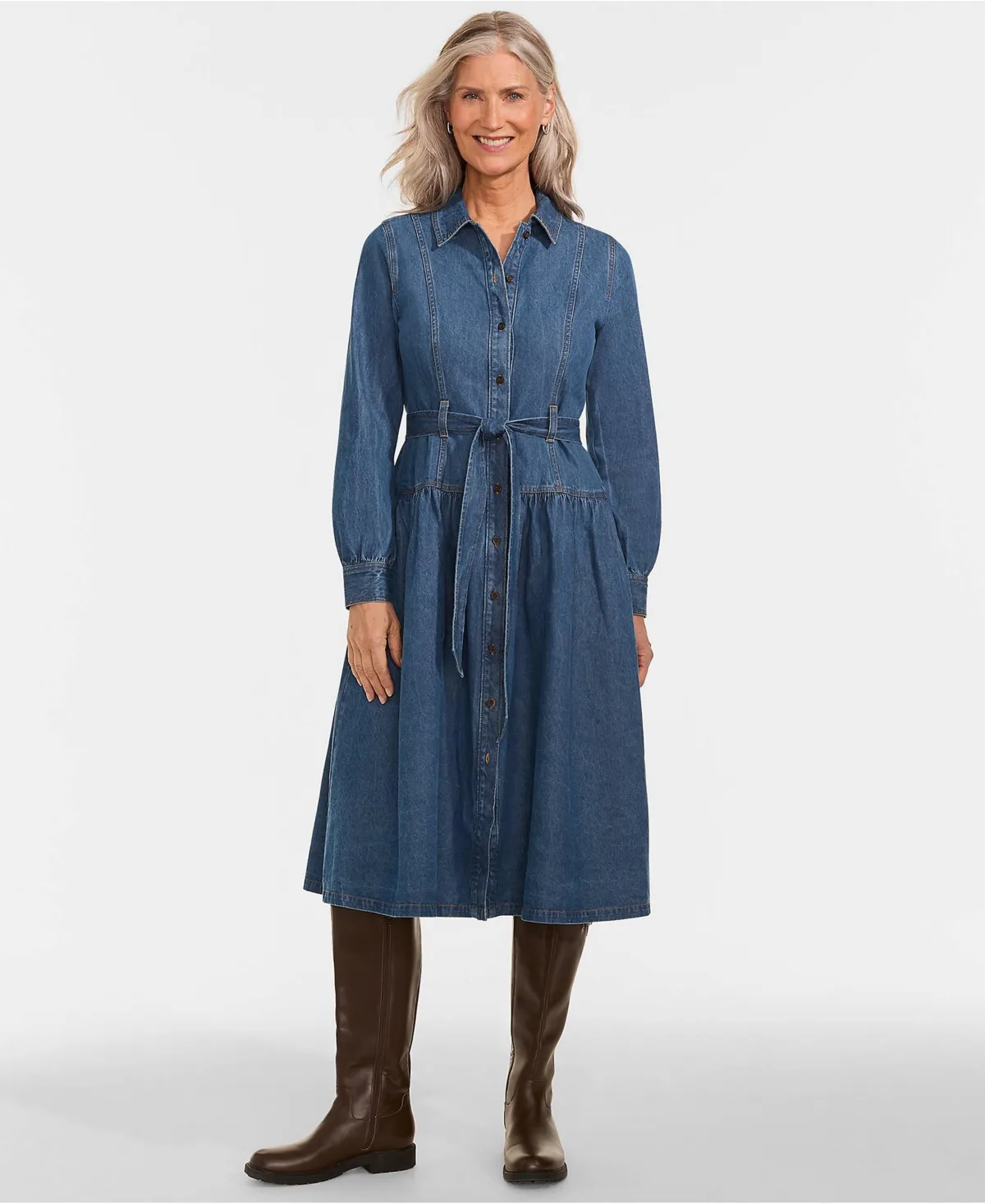 Denim Button Front Midi Shirt Dress by Lands' End