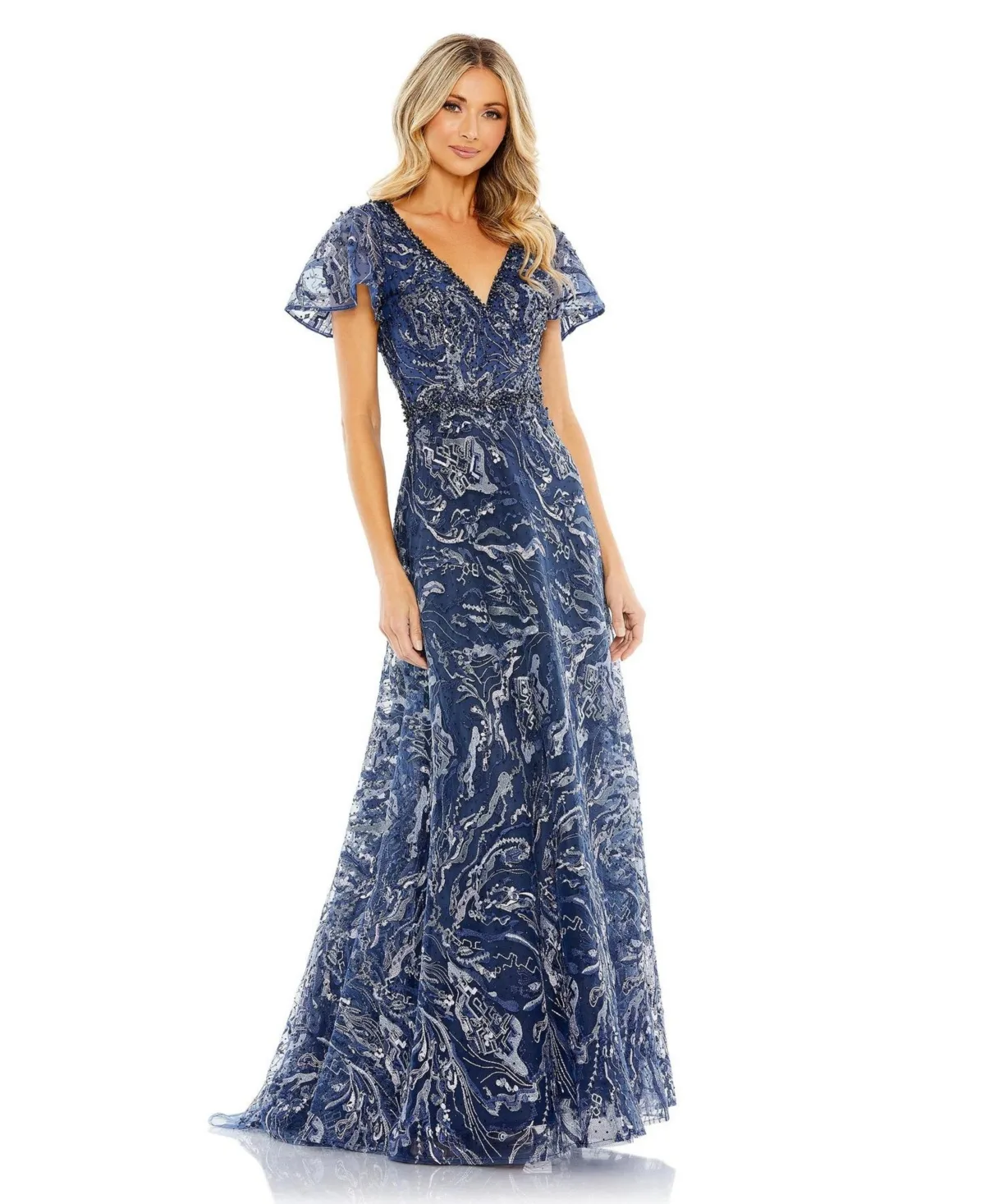 Embellished Illusion Butterfly Sleeve A-Line Gown by Mac Duggal