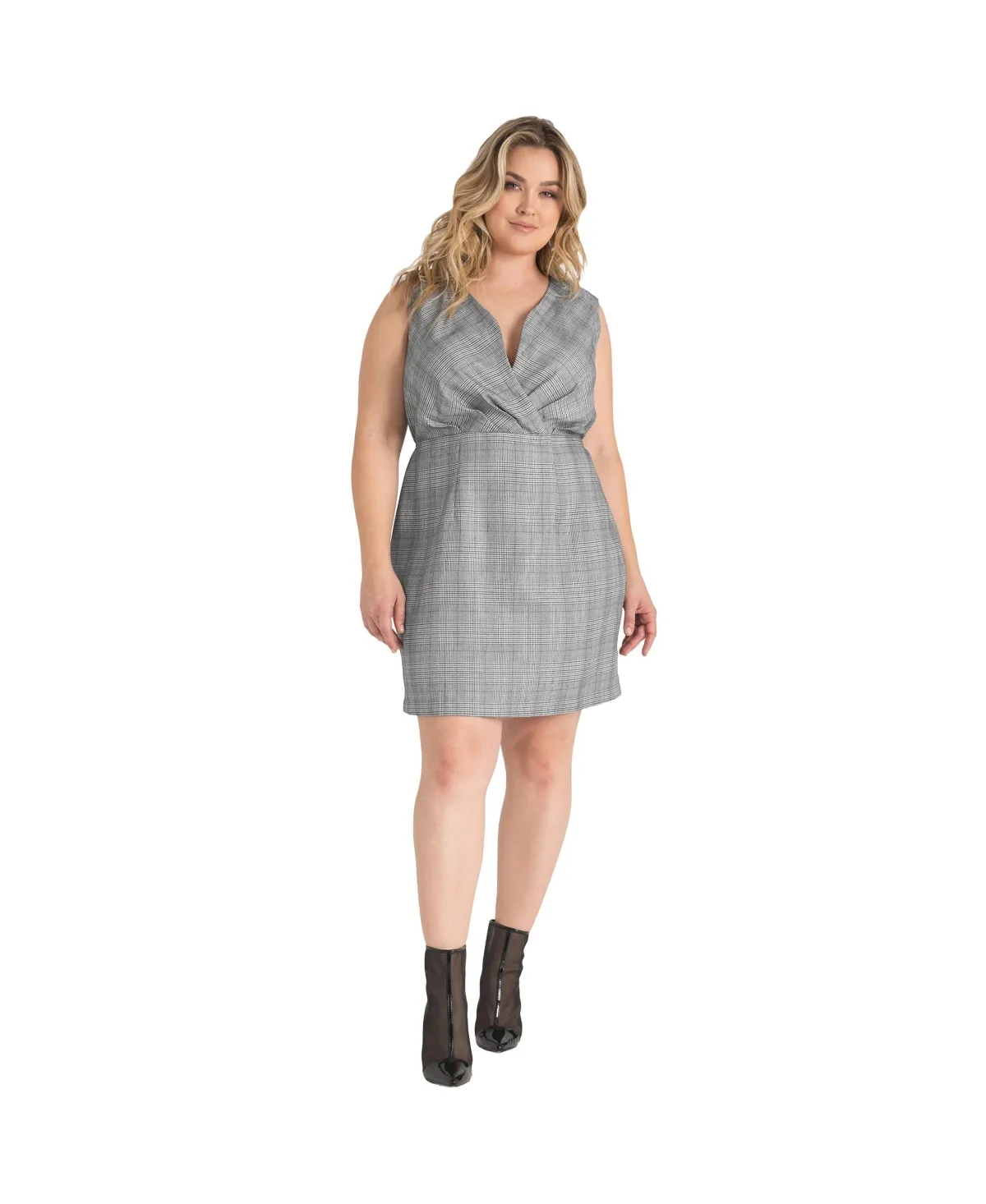 V-Neck Sleeveless Plaid Sheath Dress by Standards & Practices