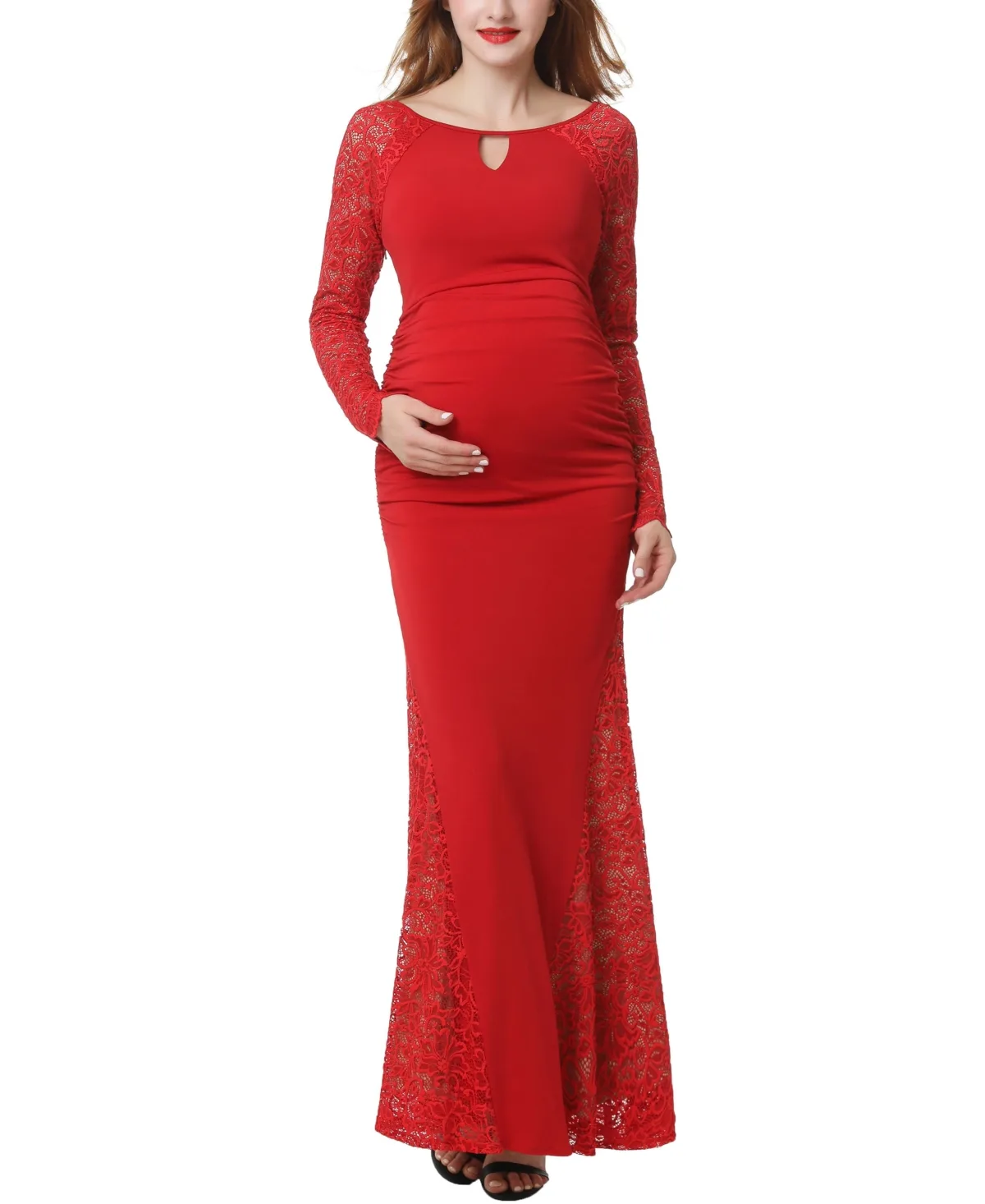 Maternity Lace Trim Mermaid Maxi Dress by Kimi + Kai