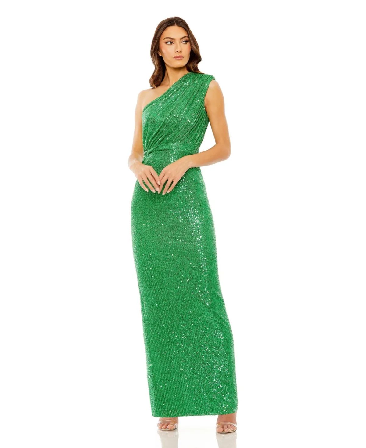 Sequined Ruched One Shoulder Gown by Mac Duggal