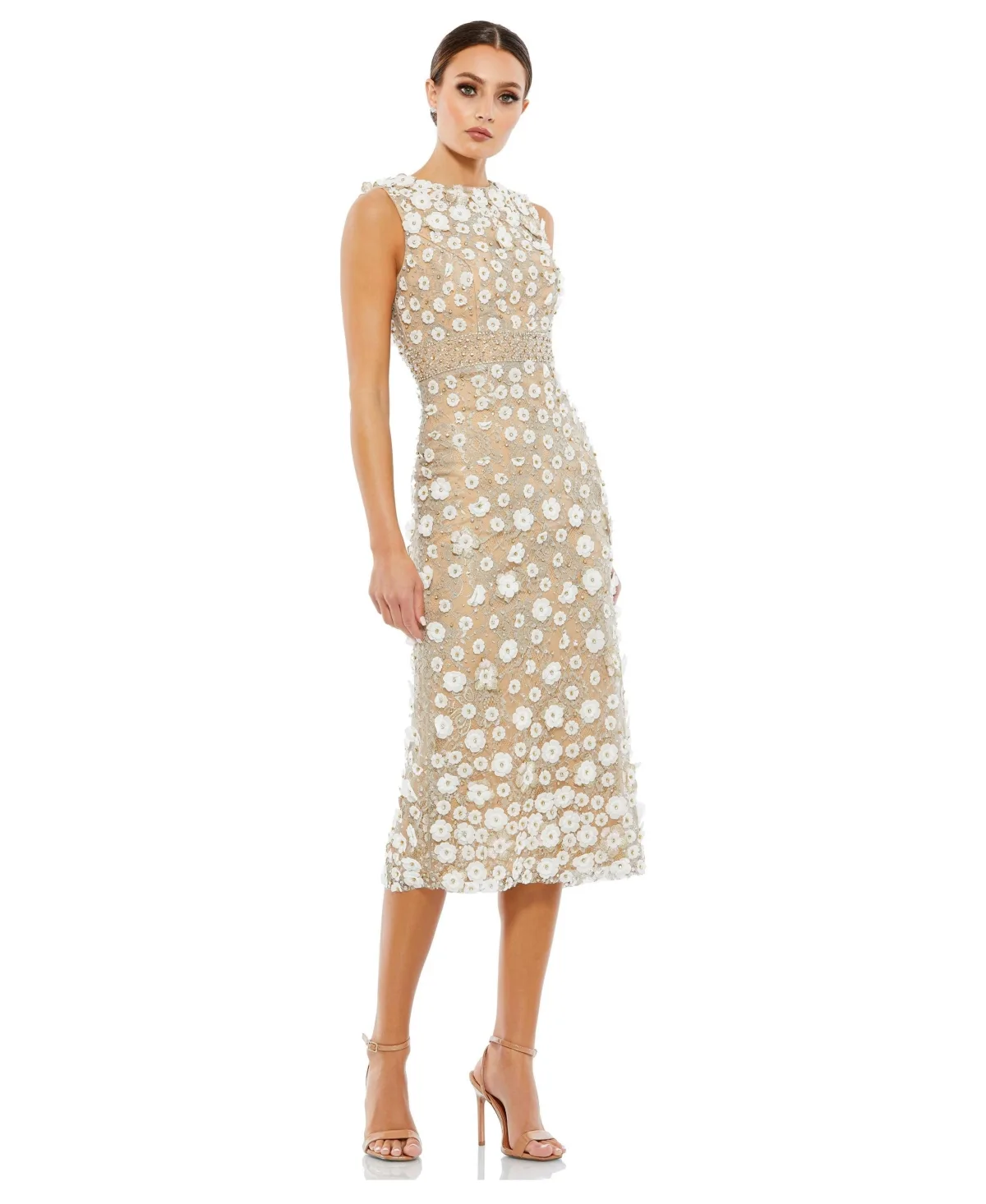 Floral Applique Sleeveless Midi Dress