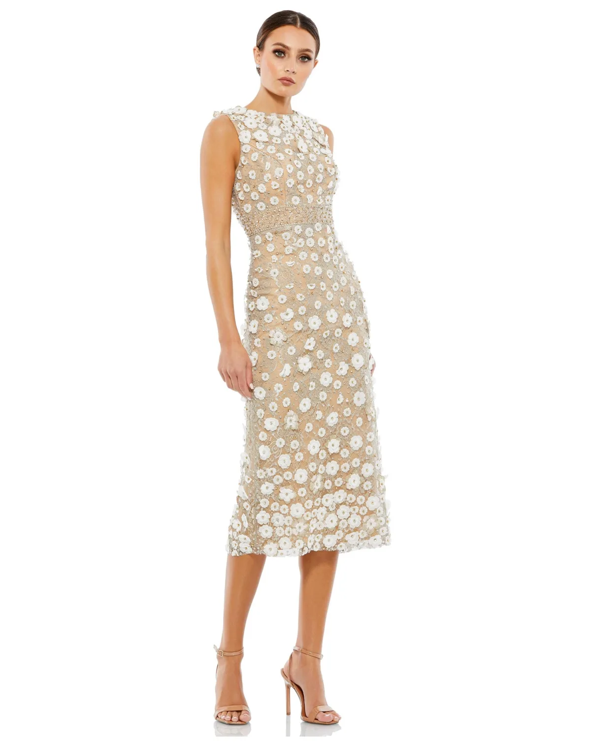 Floral Applique Sleeveless Midi Dress by Mac Duggal