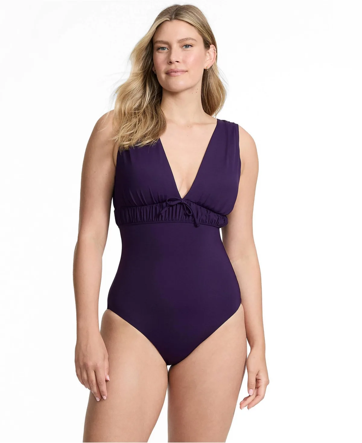 Wide Strap Plunge Shirred One Piece by Lands' End
