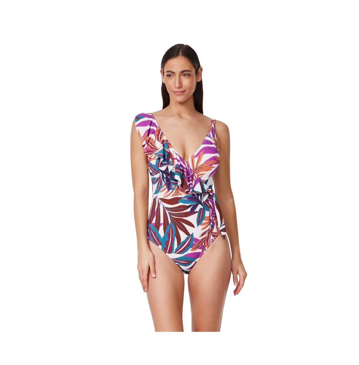 Plantopia V-Neck Surplice Ruffle One Piece by Profile By Gottex
