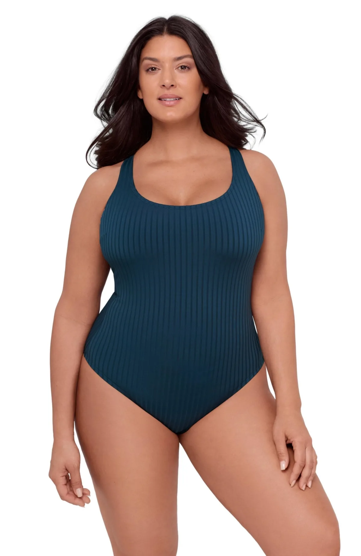 Smoothing and Sculpting Ribbed Scoop-Neck Crossback One-Piece Swimsuit by S3 Apparel